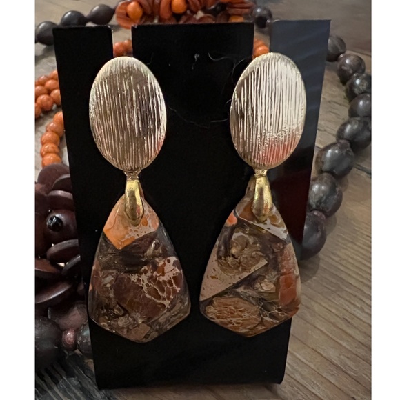 HAND CRAFTED VINTAGE SET/Natural Wood Necklaces/Bracelet & Sea Sediment Earrings - Picture 10 of 12